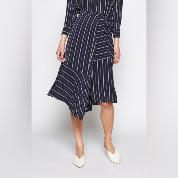 NWT JOIE Womens Stripe LUNDYN Midnight Skirt Career Flowy Navy Sz 2 - Picture 3 of 10